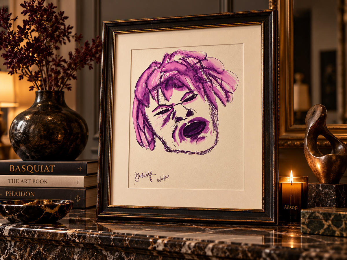Purple Expression — Original Pen &amp; Watercolour Portrait by Sketchar B