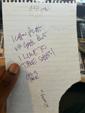 Original Sketchar B handwritten lyrics note