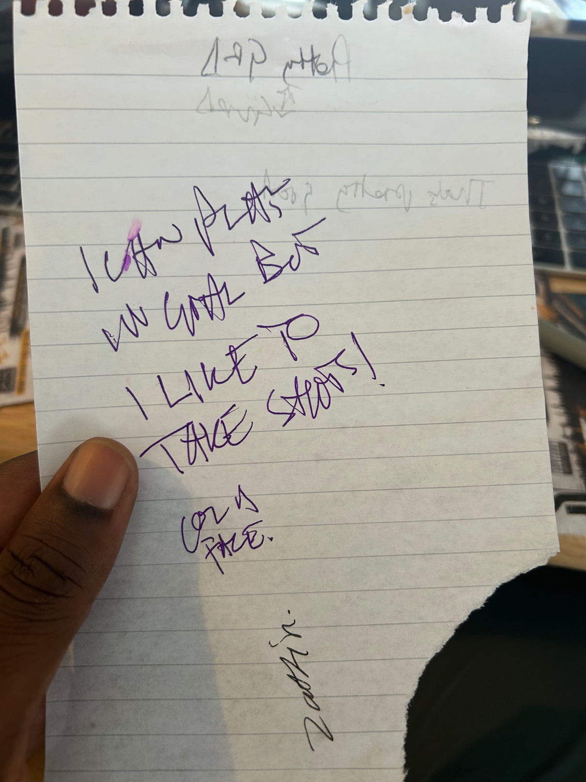 Original Sketchar B handwritten lyrics note